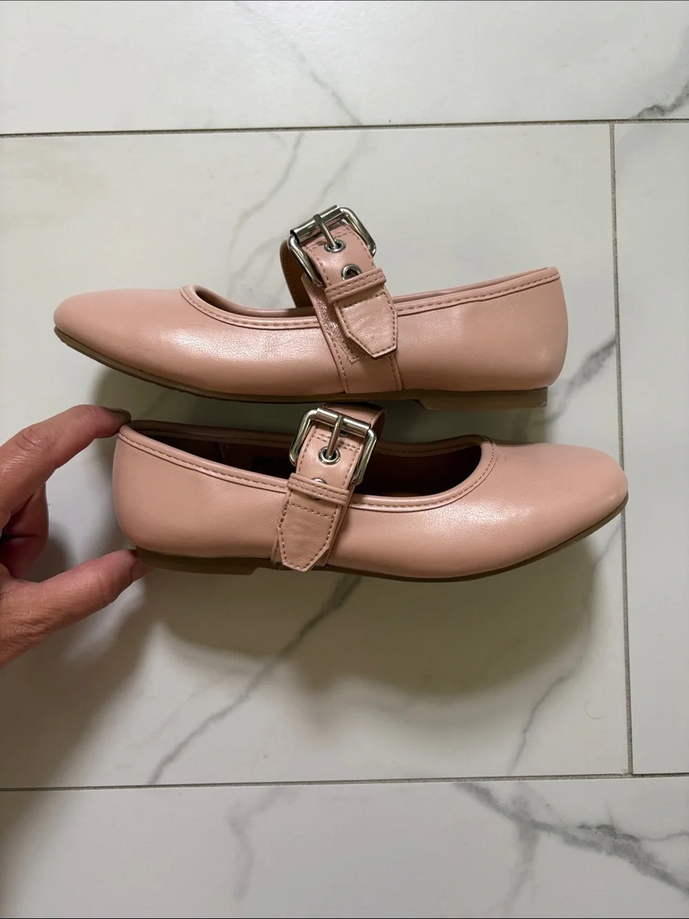 Pink Mary Jane Flats with Buckle Velcro Strap